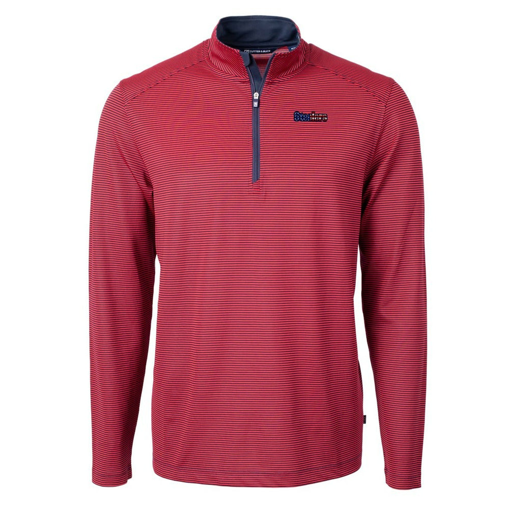 Pittsburgh Steelers Cutter & Buck Virtue Eco Pique Micro Stripe Recycled Quarter-Zip Pullover Top - Red/Navy on sale