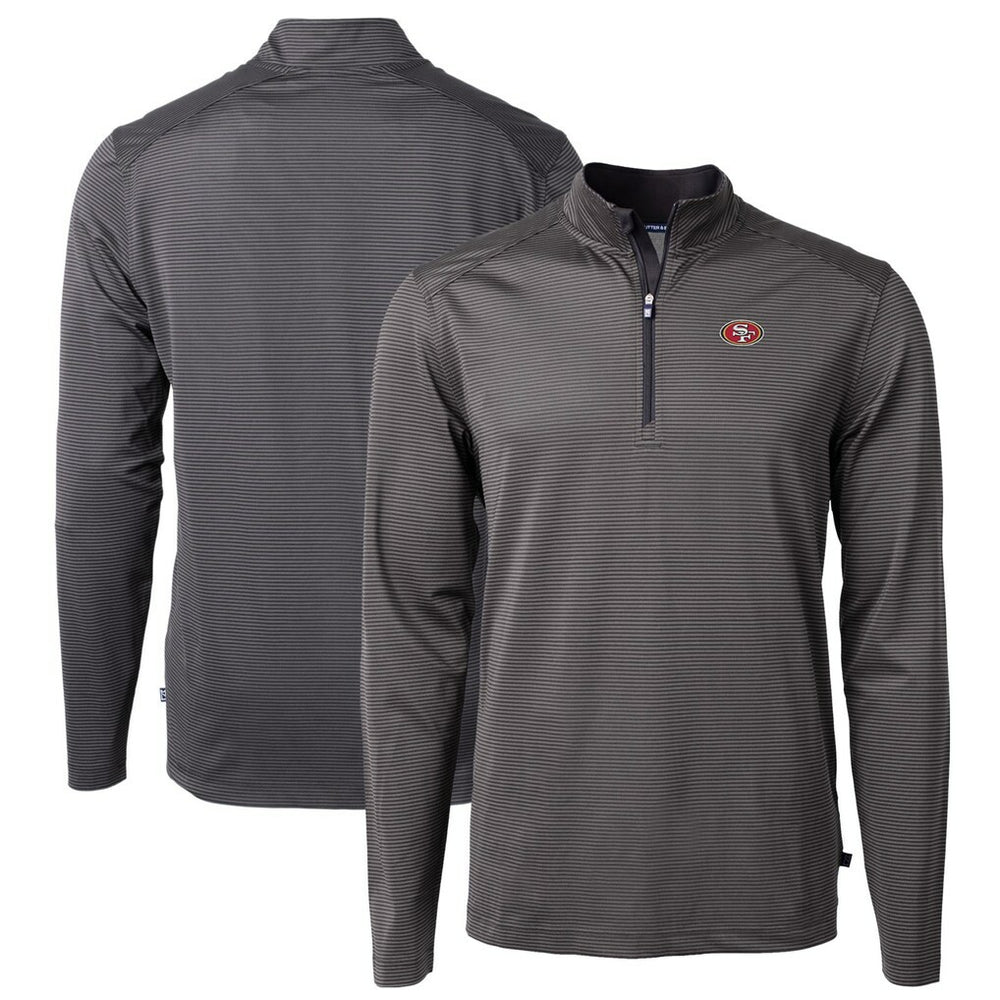 San Francisco 49ers Cutter & Buck Virtue Eco Pique Micro Stripe Recycled Quarter-Zip Pullover Top - Black/Gray sale