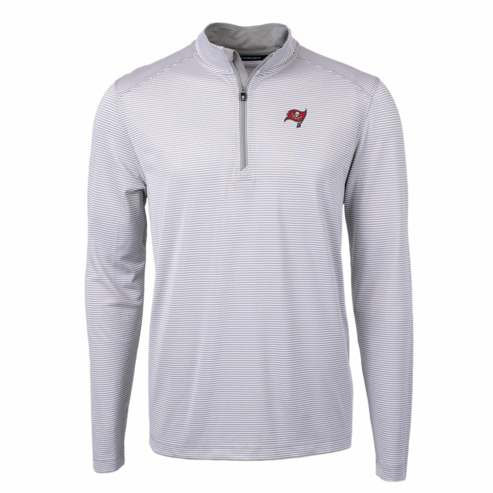 Tampa Bay Buccaneers Cutter & Buck Virtue Eco Pique Micro Stripe Recycled Quarter-Zip Pullover Top - Gray/White for sale