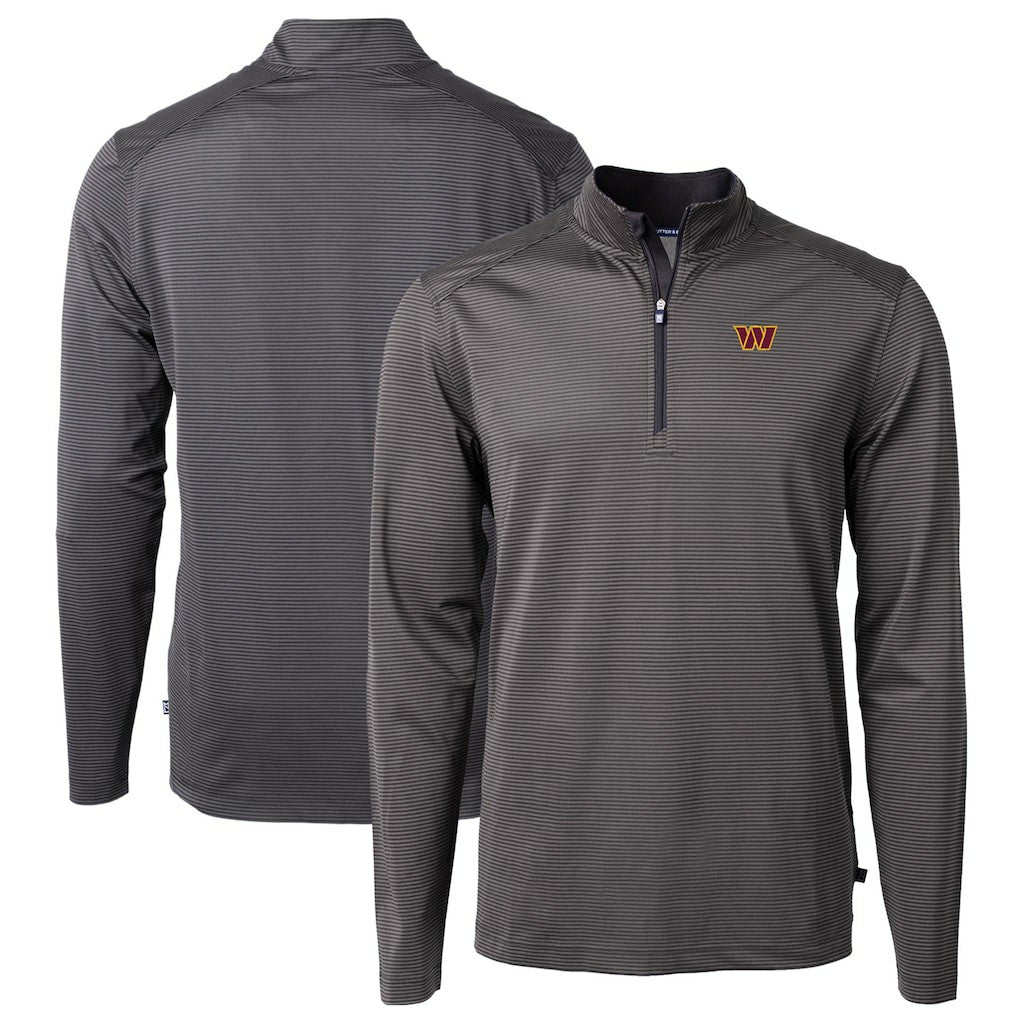 Washington Commanders Cutter & Buck Virtue Eco Pique Micro Stripe Recycled Quarter-Zip Pullover Top - Black/Gray on sale