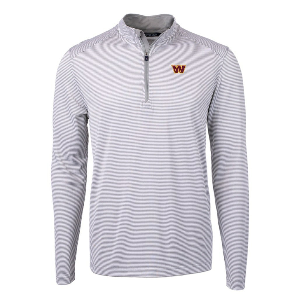 Washington Commanders Cutter & Buck Virtue Eco Pique Micro Stripe Recycled Quarter-Zip Pullover Top - Gray/White on sale