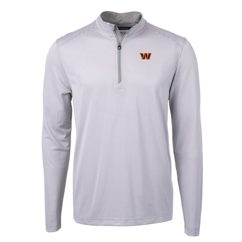 Washington Commanders Cutter & Buck Virtue Eco Pique Micro Stripe Recycled Quarter-Zip Pullover Top - Gray/White on sale