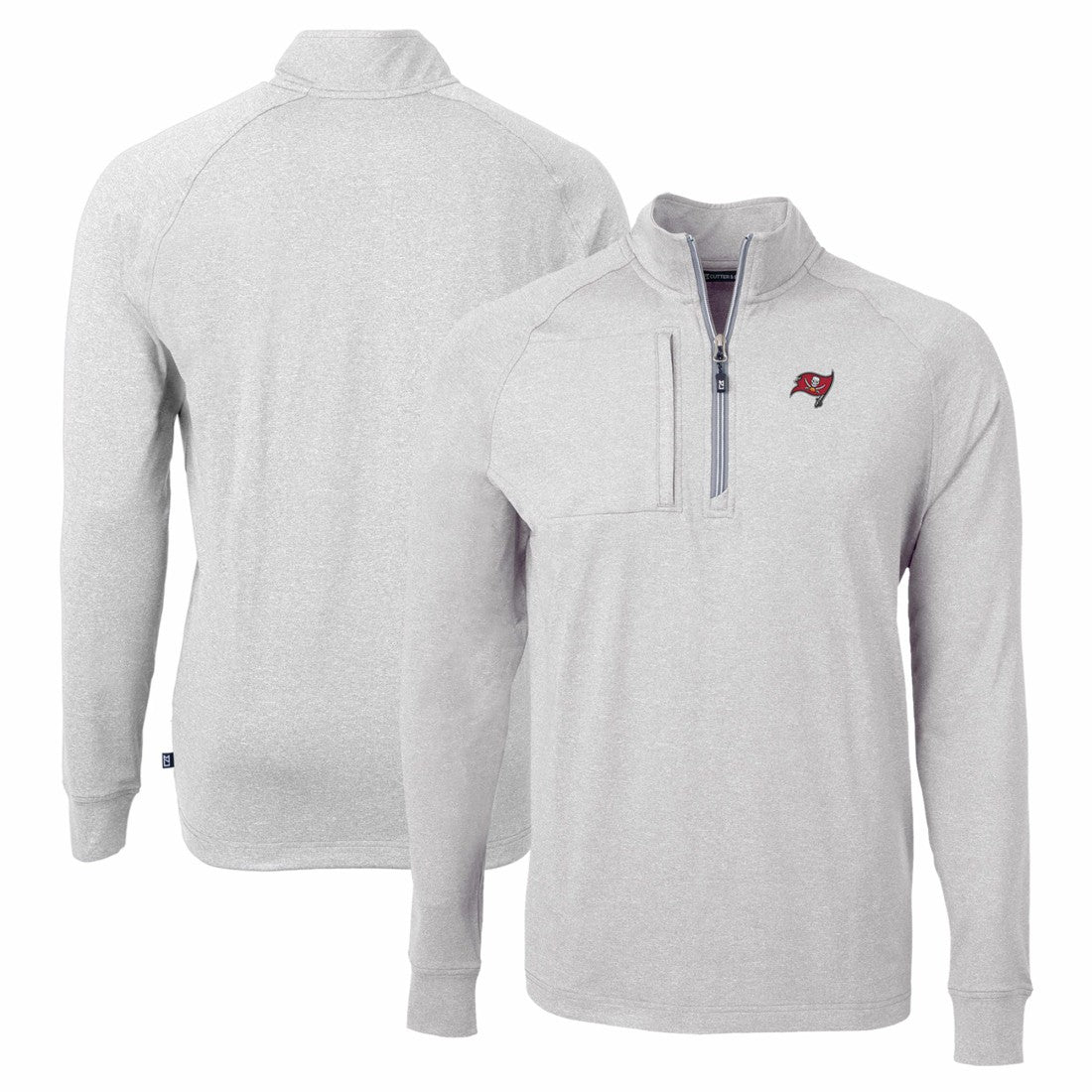 Tampa Bay Buccaneers Cutter & Buck Adapt Eco Knit Quarter-Zip Pullover Top - Heather Gray on sale