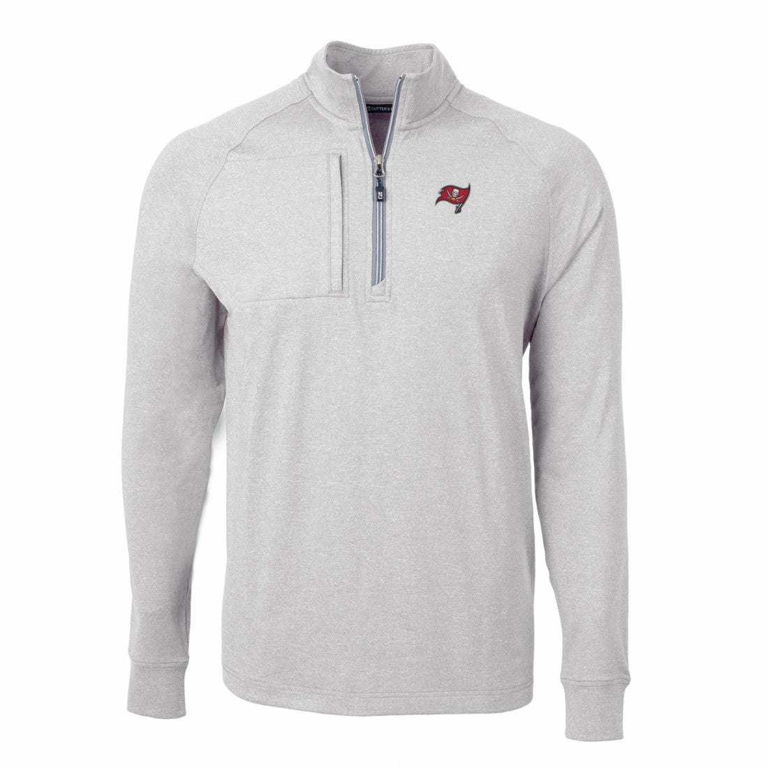 Tampa Bay Buccaneers Cutter & Buck Adapt Eco Knit Quarter-Zip Pullover Top - Heather Gray on sale
