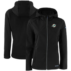Miami Dolphins Cutter & Buck Women's Evoke Eco Softshell Recycled Full-Zip Hooded Jacket - Black outlet