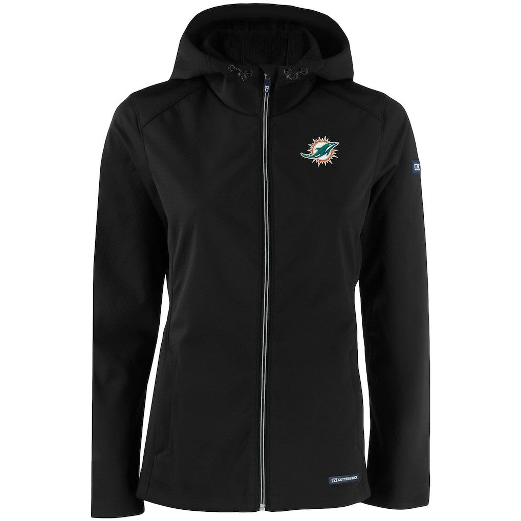 Miami Dolphins Cutter & Buck Women's Evoke Eco Softshell Recycled Full-Zip Hooded Jacket - Black outlet