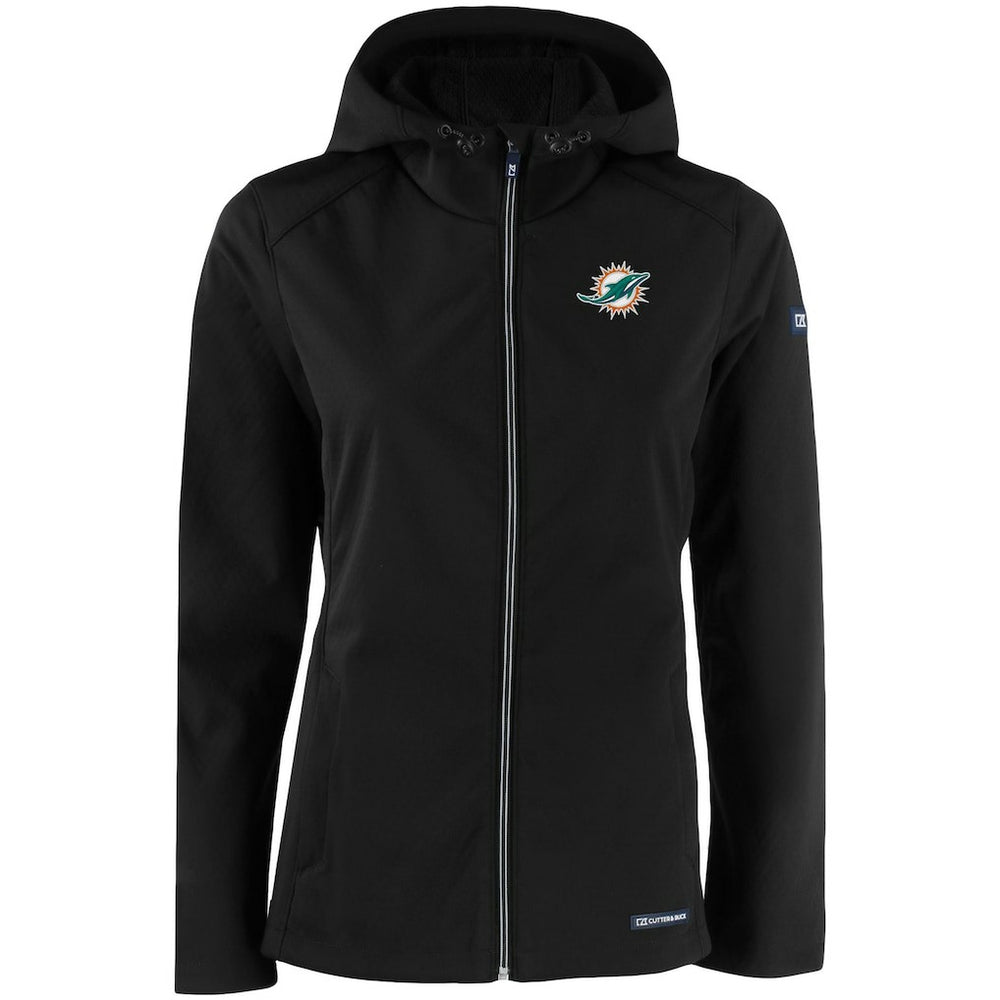 Miami Dolphins Cutter & Buck Women's Evoke Eco Softshell Recycled Full-Zip Hooded Jacket - Black outlet
