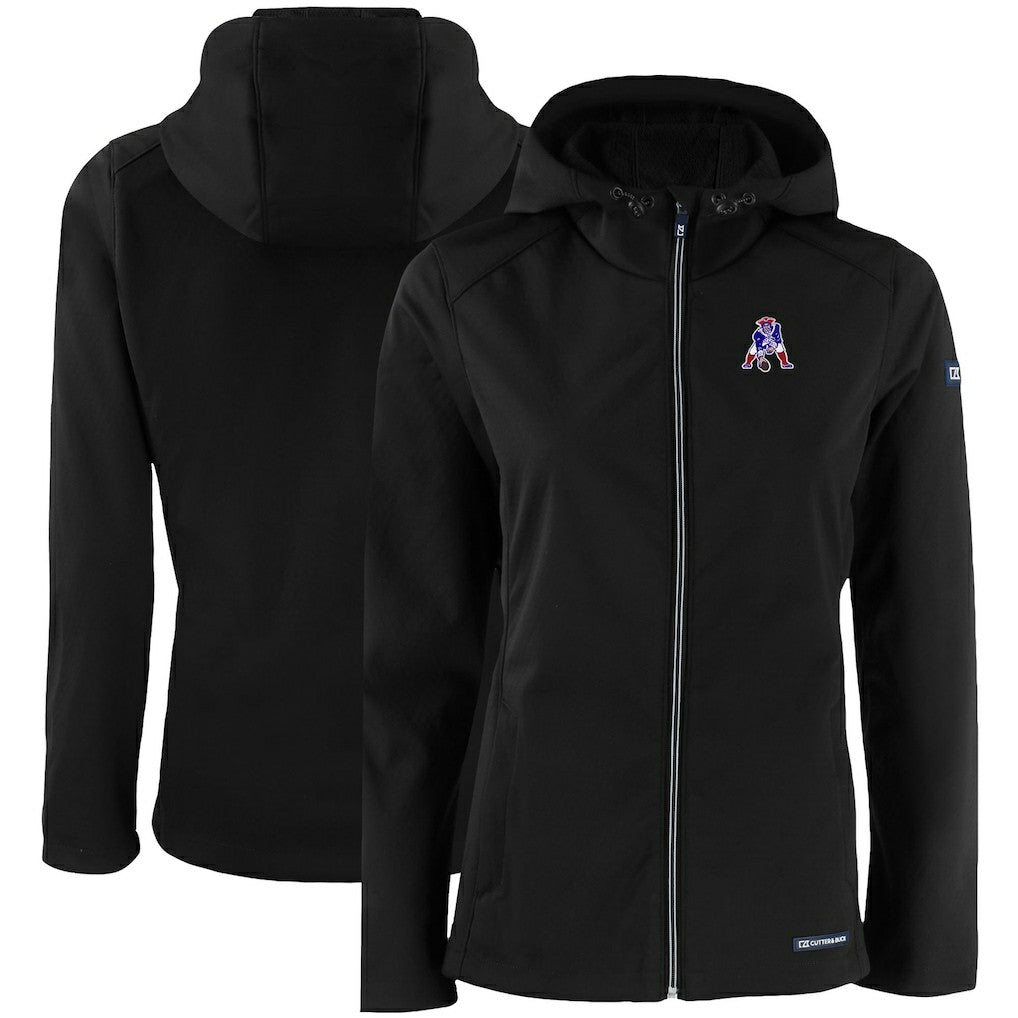New England Patriots Cutter & Buck Women's Evoke Eco Softshell Recycled Full-Zip Hooded Jacket - Black for sale
