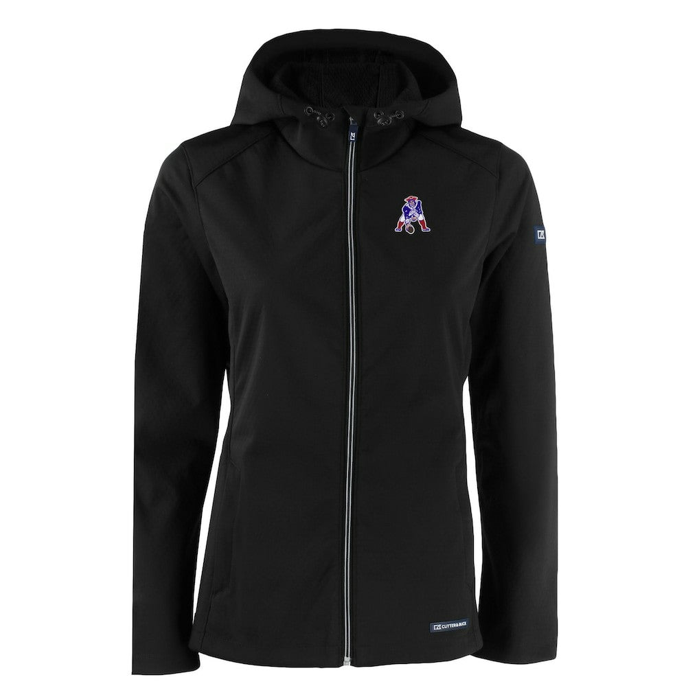 New England Patriots Cutter & Buck Women's Evoke Eco Softshell Recycled Full-Zip Hooded Jacket - Black for sale