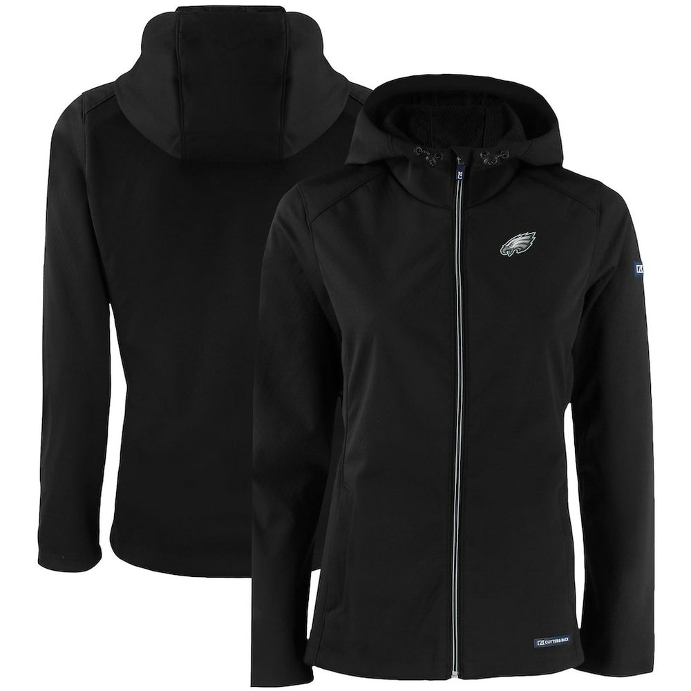 Philadelphia Eagles Cutter & Buck Women's Evoke Eco Softshell Recycled Full-Zip Hooded Jacket - Black for sale
