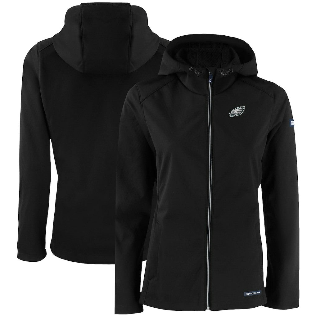 Philadelphia Eagles Cutter & Buck Women's Evoke Eco Softshell Recycled Full-Zip Hooded Jacket - Black for sale