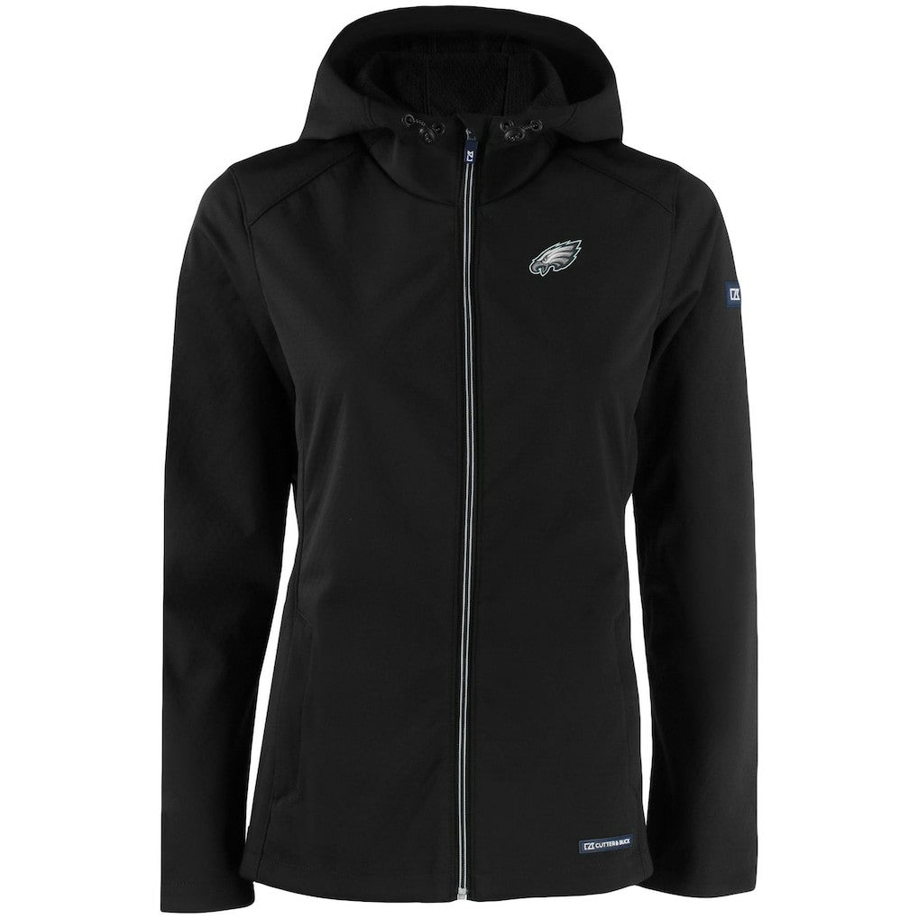 Philadelphia Eagles Cutter & Buck Women's Evoke Eco Softshell Recycled Full-Zip Hooded Jacket - Black for sale