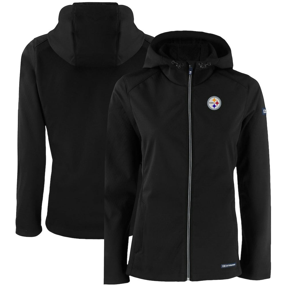 Pittsburgh Steelers Cutter & Buck Women's Evoke Eco Softshell Recycled Full-Zip Hooded Jacket - Black online