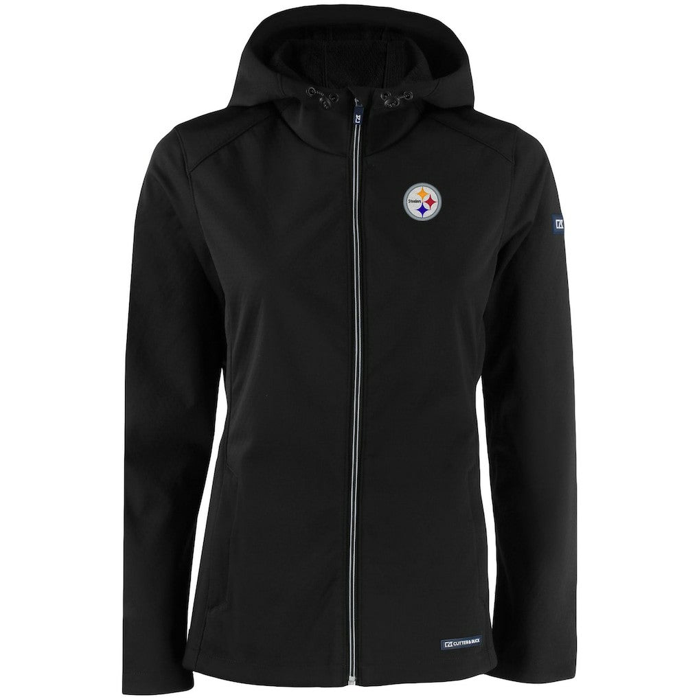 Pittsburgh Steelers Cutter & Buck Women's Evoke Eco Softshell Recycled Full-Zip Hooded Jacket - Black online