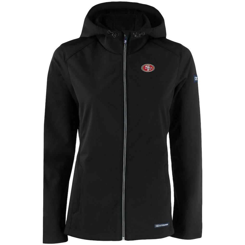 San Francisco 49ers Cutter & Buck Women's Evoke Eco Softshell Recycled Full-Zip Hooded Jacket - Black cheap