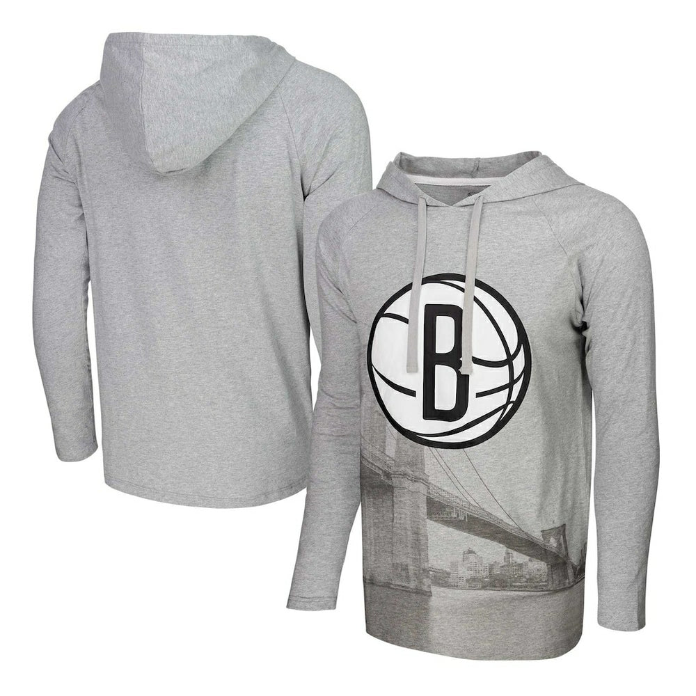 Brooklyn Nets Stadium Essentials Atrium Raglan Long Sleeve Hoodie T-Shirt - Heather Gray on sale
