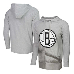 Brooklyn Nets Stadium Essentials Atrium Raglan Long Sleeve Hoodie T-Shirt - Heather Gray on sale