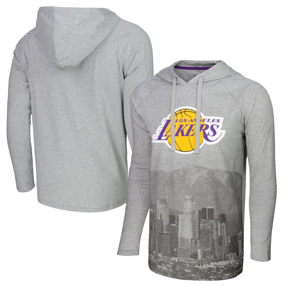 Los Angeles Lakers Stadium Essentials Atrium Raglan Long Sleeve Hoodie T-Shirt - Heather Gray outlet