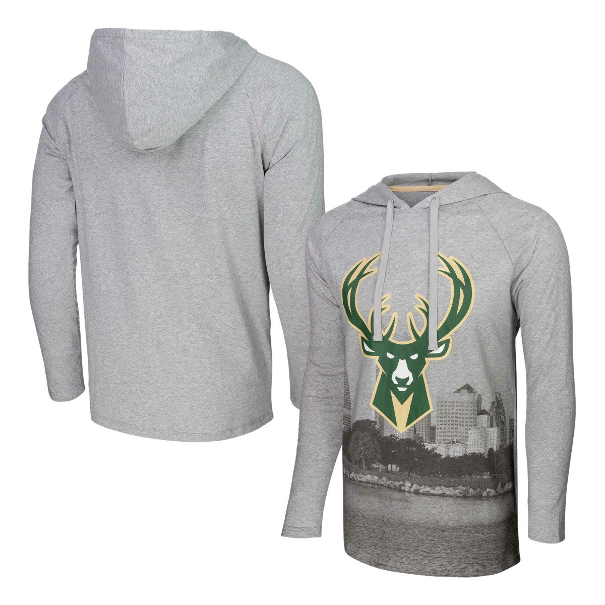 Milwaukee Bucks Stadium Essentials Atrium Raglan Long Sleeve Hoodie T-Shirt - Heather Gray shop
