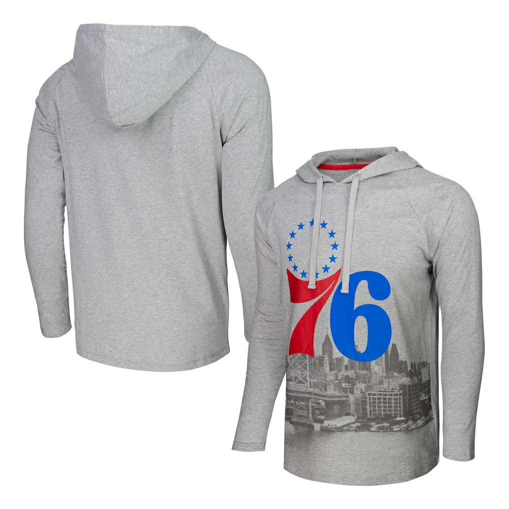 Philadelphia 76ers Stadium Essentials Atrium Raglan Long Sleeve Hoodie T-Shirt - Heather Gray online