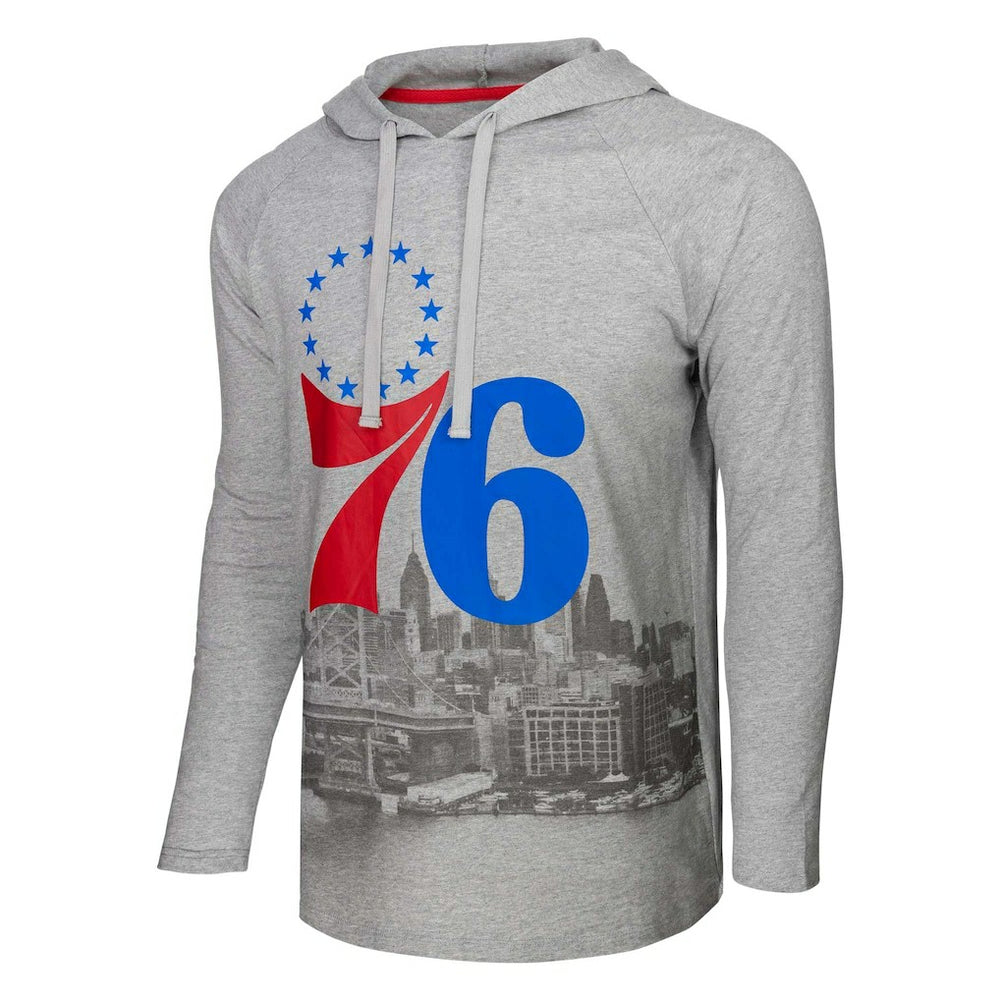Philadelphia 76ers Stadium Essentials Atrium Raglan Long Sleeve Hoodie T-Shirt - Heather Gray online