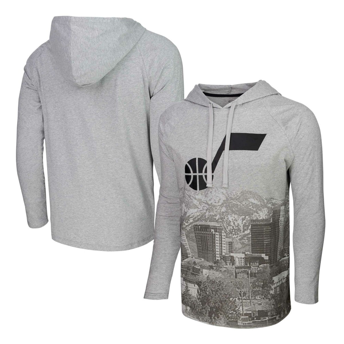 Utah Jazz Stadium Essentials Atrium Raglan Long Sleeve Hoodie T-Shirt - Heather Gray on sale