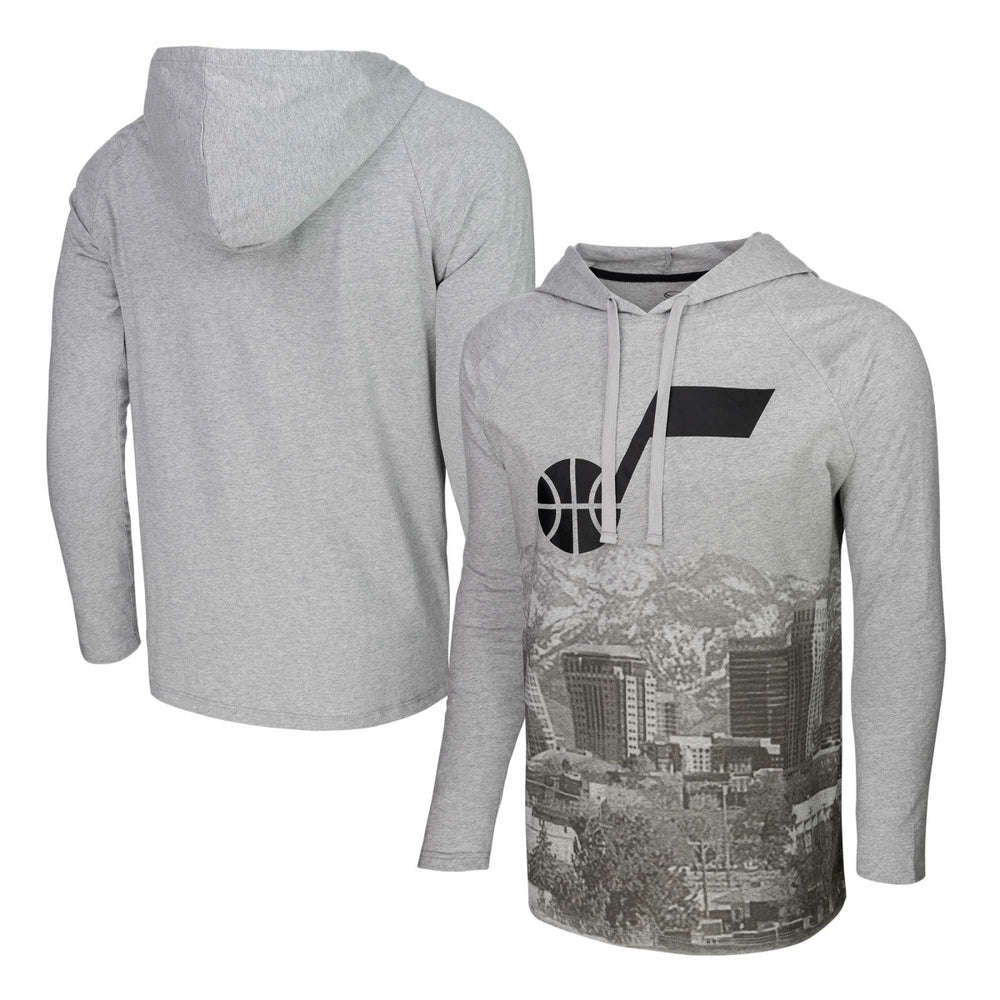 Utah Jazz Stadium Essentials Atrium Raglan Long Sleeve Hoodie T-Shirt - Heather Gray on sale