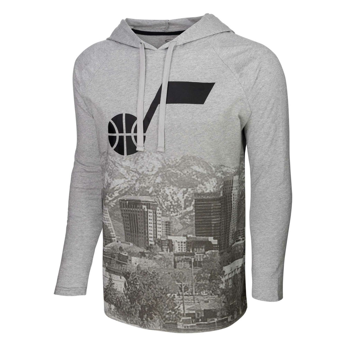 Utah Jazz Stadium Essentials Atrium Raglan Long Sleeve Hoodie T-Shirt - Heather Gray on sale