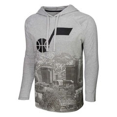 Utah Jazz Stadium Essentials Atrium Raglan Long Sleeve Hoodie T-Shirt - Heather Gray on sale
