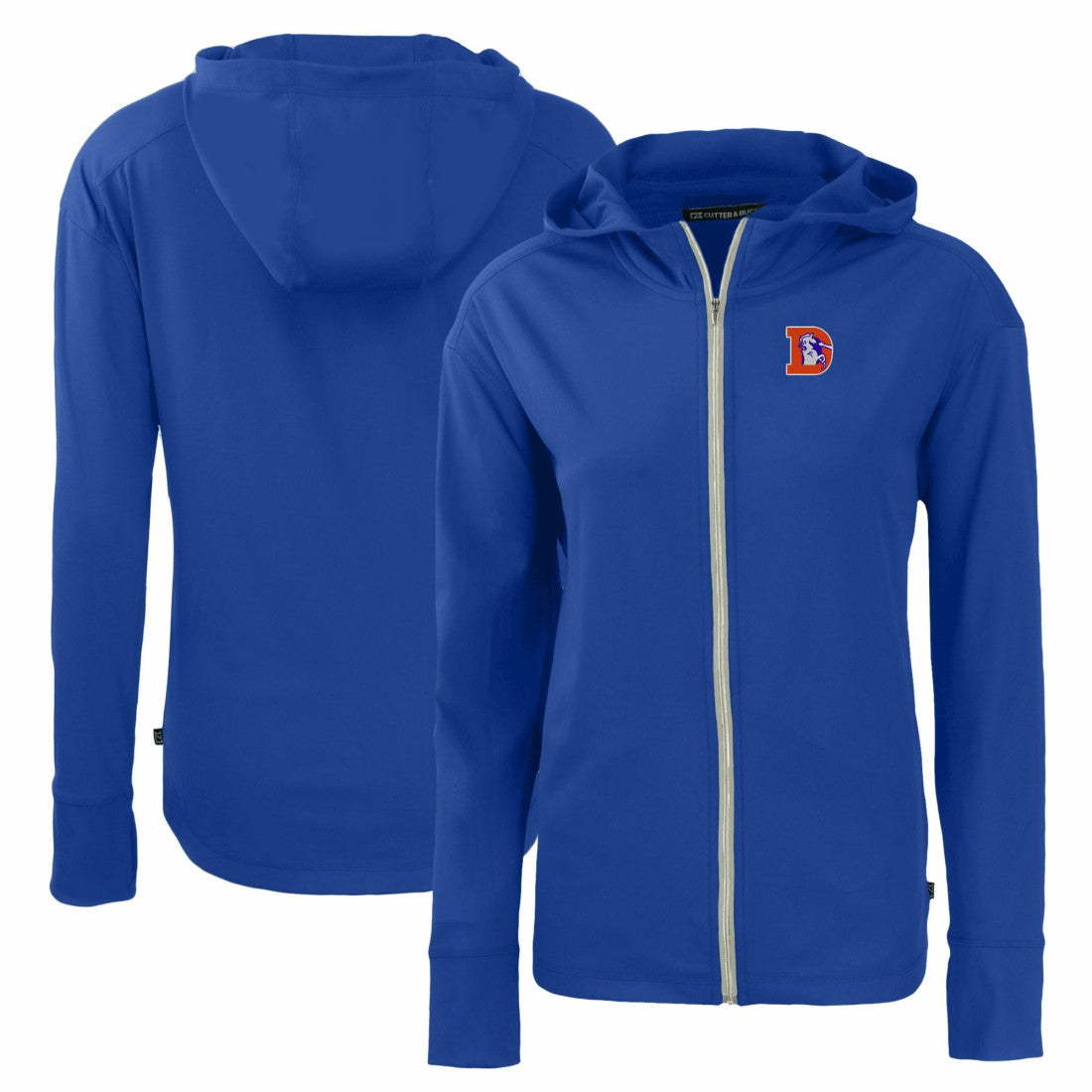 Denver Broncos Cutter & Buck Women's Throwback Daybreak Eco Recycled Half-Zip Hoodie - Blue on sale