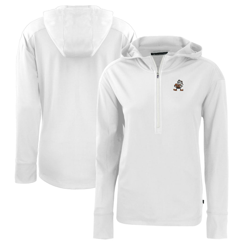 Cleveland Browns Cutter & Buck Women's Throwback Daybreak Eco Recycled Half-Zip Hoodie - White sale