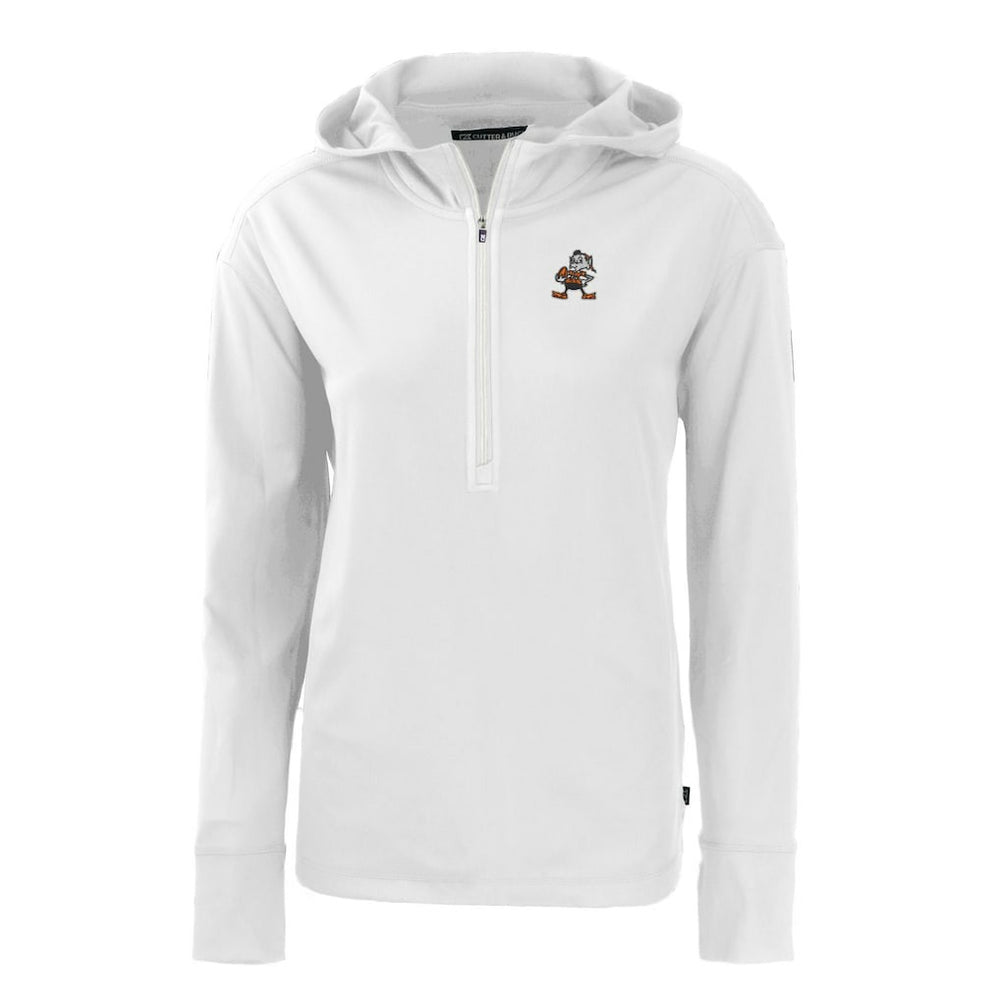 Cleveland Browns Cutter & Buck Women's Throwback Daybreak Eco Recycled Half-Zip Hoodie - White sale