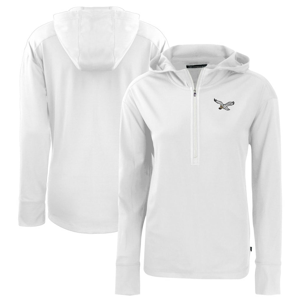 Philadelphia Eagles Cutter & Buck Women's Throwback Daybreak Eco Recycled Half-Zip Hoodie - White for sale