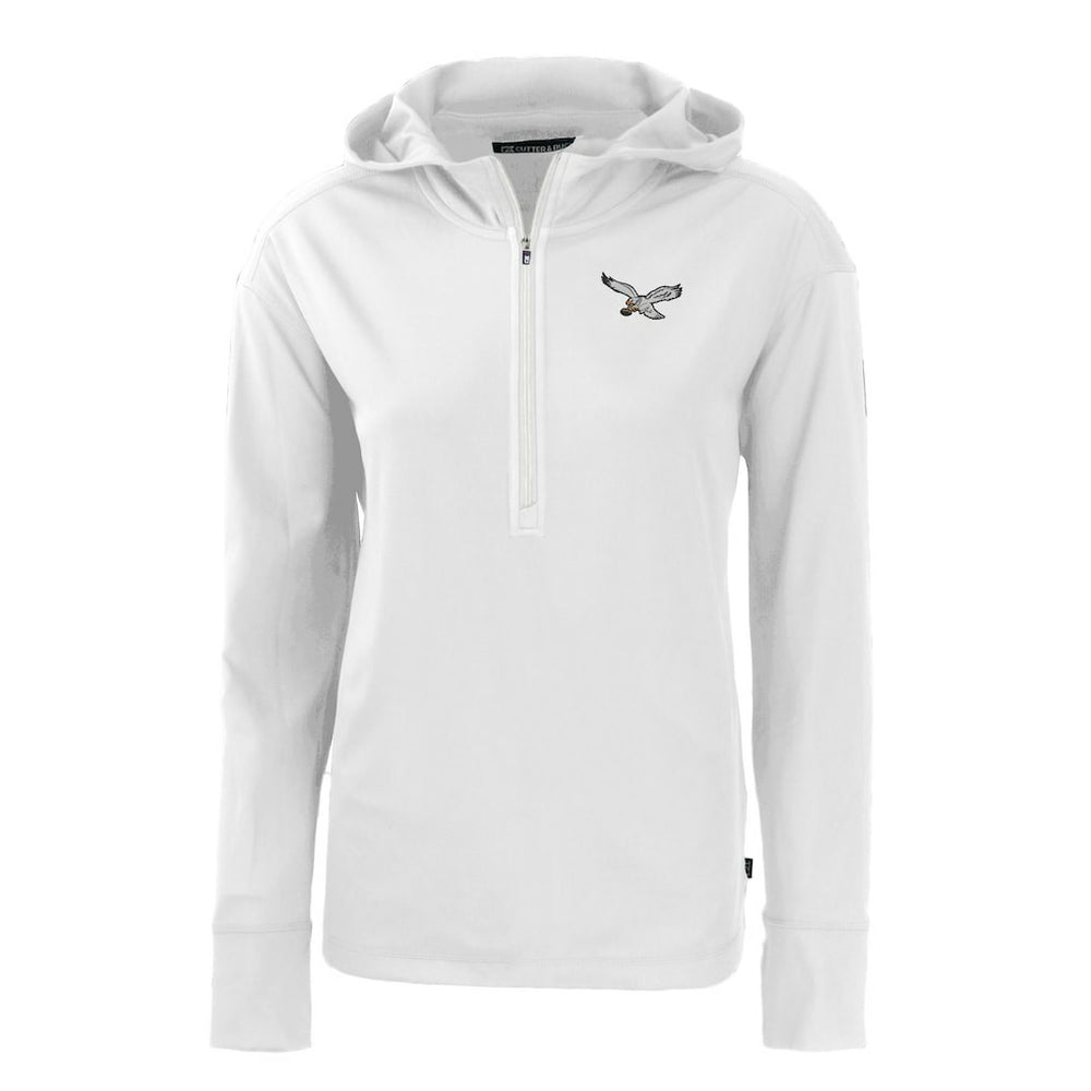 Philadelphia Eagles Cutter & Buck Women's Throwback Daybreak Eco Recycled Half-Zip Hoodie - White for sale