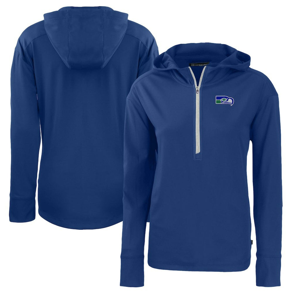 Seattle Seahawks Cutter & Buck Women's Throwback Daybreak Eco Recycled Half-Zip Hoodie - Blue sale