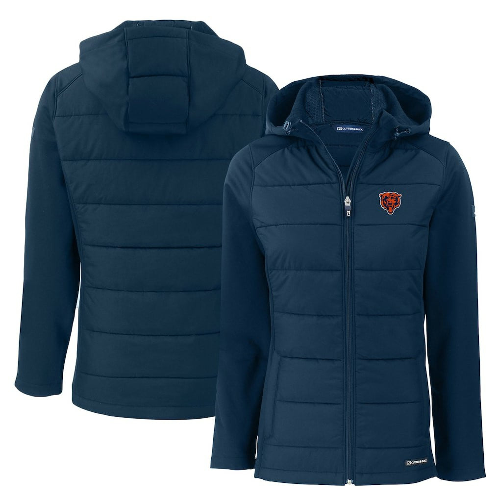 Chicago Bears Cutter & Buck Women's Throwback Evoke Hybrid Eco Softshell Recycled Full-Zip Hoodie Jacket - Navy cheap