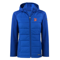 Denver Broncos Cutter & Buck Women's Throwback Evoke Hybrid Eco Softshell Recycled Full-Zip Hoodie Jacket - Blue on sale