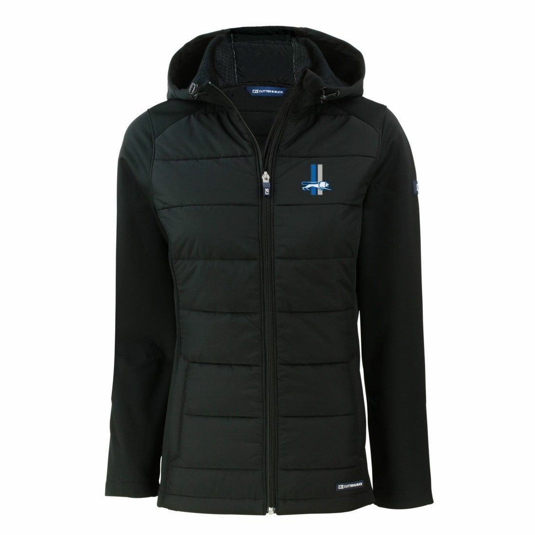 Detroit Lions Cutter & Buck Women's Throwback Evoke Hybrid Eco Softshell Recycled Full-Zip Hoodie Jacket - Black on sale