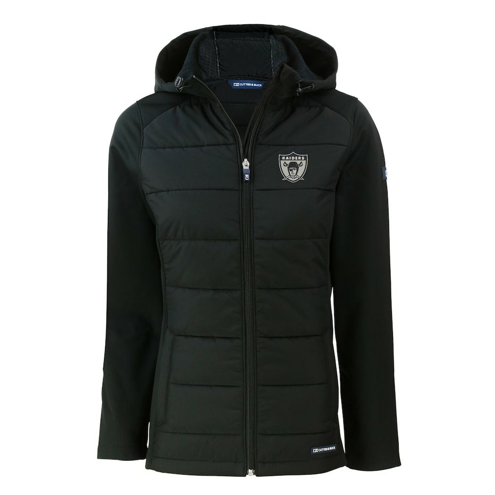 Las Vegas Raiders Cutter & Buck Women's Throwback Evoke Hybrid Eco Softshell Recycled Full-Zip Hoodie Jacket - Black for sale