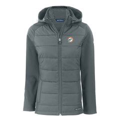 Miami Dolphins Cutter & Buck Women's Throwback Evoke Hybrid Eco Softshell Recycled Full-Zip Hoodie Jacket - Gray for sale