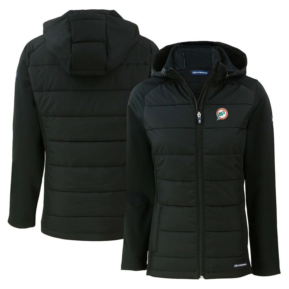 Miami Dolphins Cutter & Buck Women's Throwback Evoke Hybrid Eco Softshell Recycled Full-Zip Hoodie Jacket - Black sale
