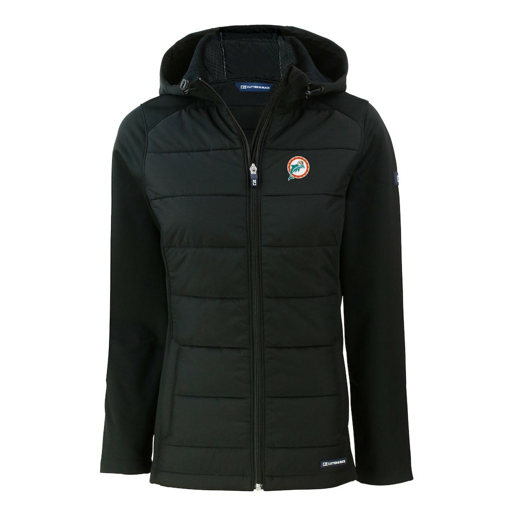 Miami Dolphins Cutter & Buck Women's Throwback Evoke Hybrid Eco Softshell Recycled Full-Zip Hoodie Jacket - Black sale