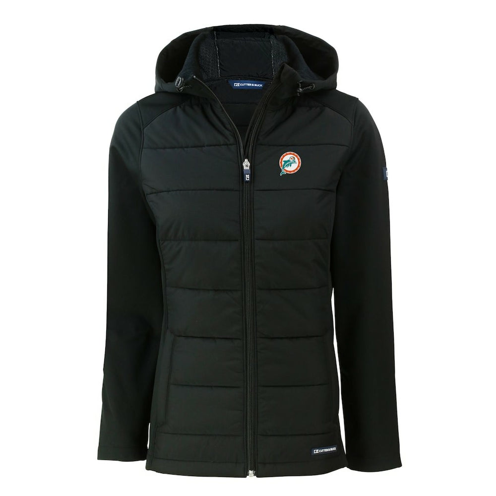 Miami Dolphins Cutter & Buck Women's Throwback Evoke Hybrid Eco Softshell Recycled Full-Zip Hoodie Jacket - Black sale