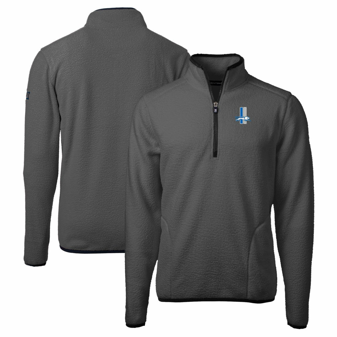 Detroit Lions Cutter & Buck Throwback Cascade Eco Sherpa Fleece Quarter-Zip Pullover Jacket - Gray/Black for sale