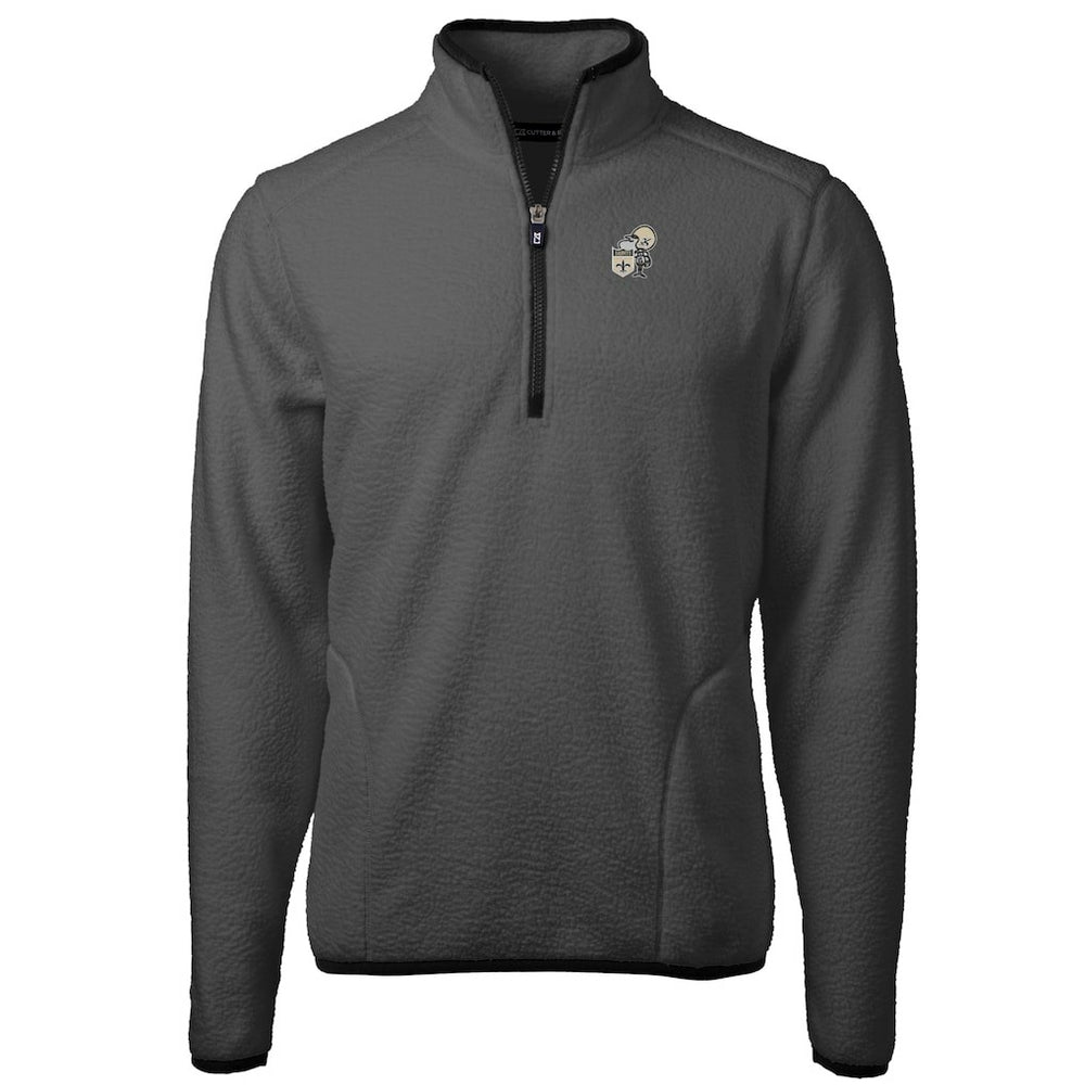 New Orleans Saints Cutter & Buck Throwback Cascade Eco Sherpa Fleece Quarter-Zip Pullover Jacket - Gray/Black sale