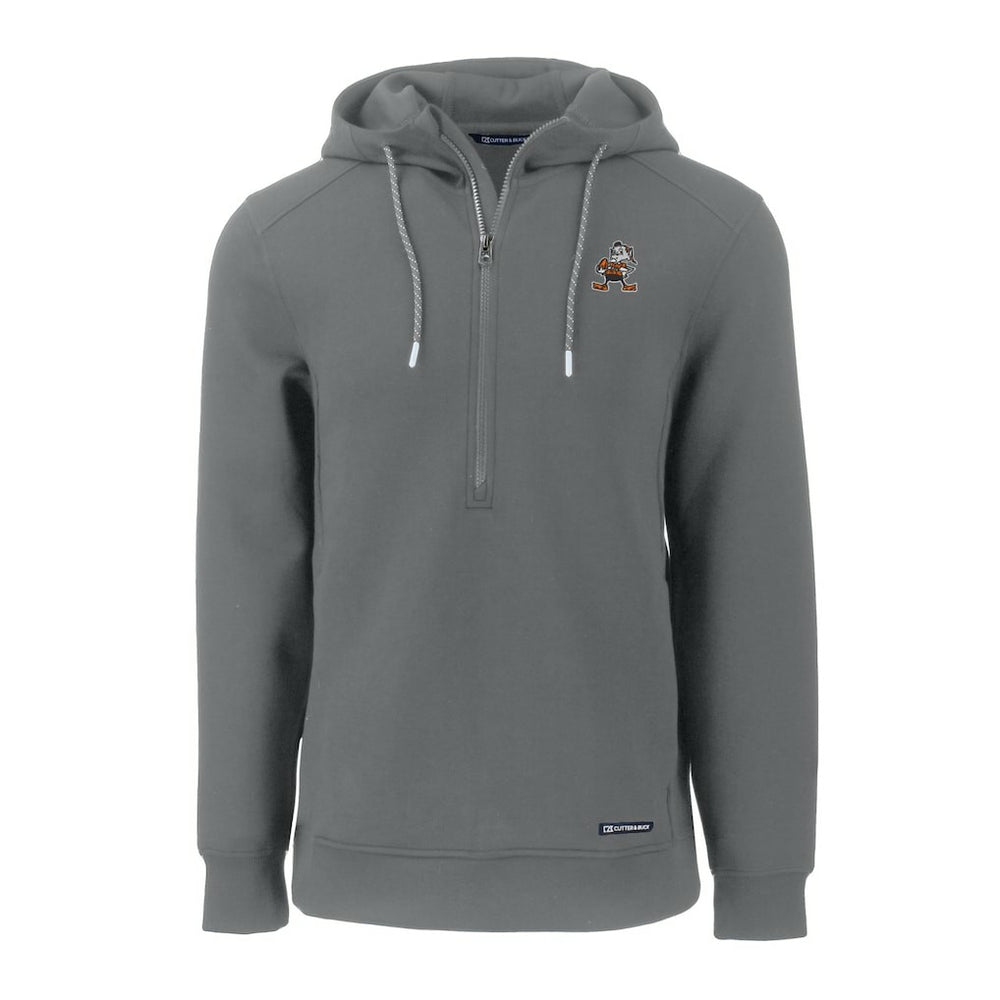 Cleveland Browns Cutter & Buck Throwback Roam Eco Half-Zip Recycled Pullover Hoodie - Gray cheap