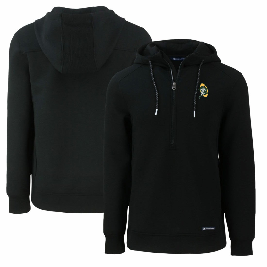 Green Bay Packers Cutter & Buck Throwback Roam Eco Half-Zip Recycled Pullover Hoodie - Black on sale