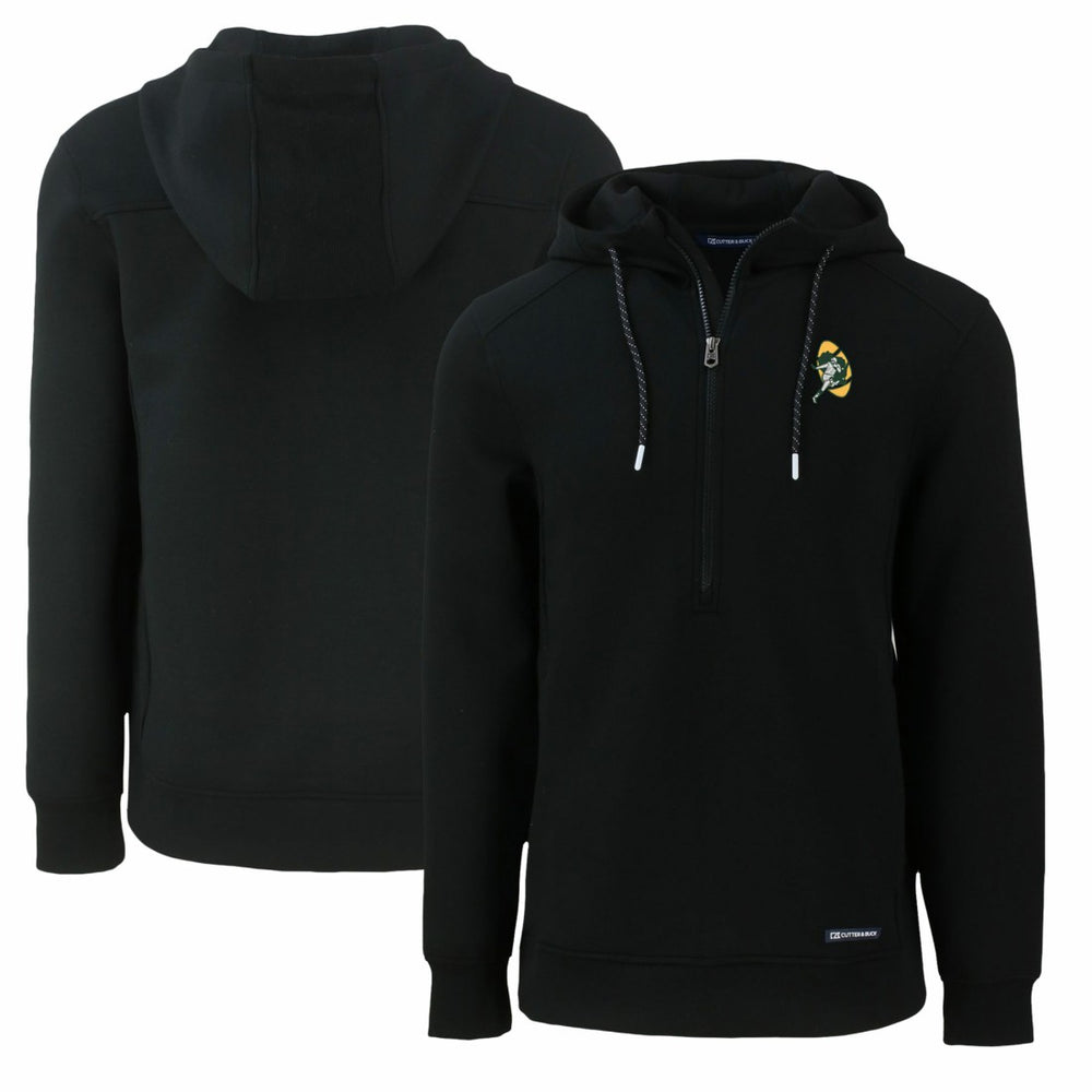 Green Bay Packers Cutter & Buck Throwback Roam Eco Half-Zip Recycled Pullover Hoodie - Black on sale