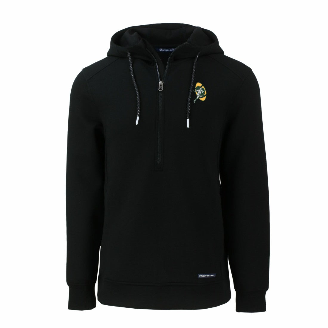 Green Bay Packers Cutter & Buck Throwback Roam Eco Half-Zip Recycled Pullover Hoodie - Black on sale