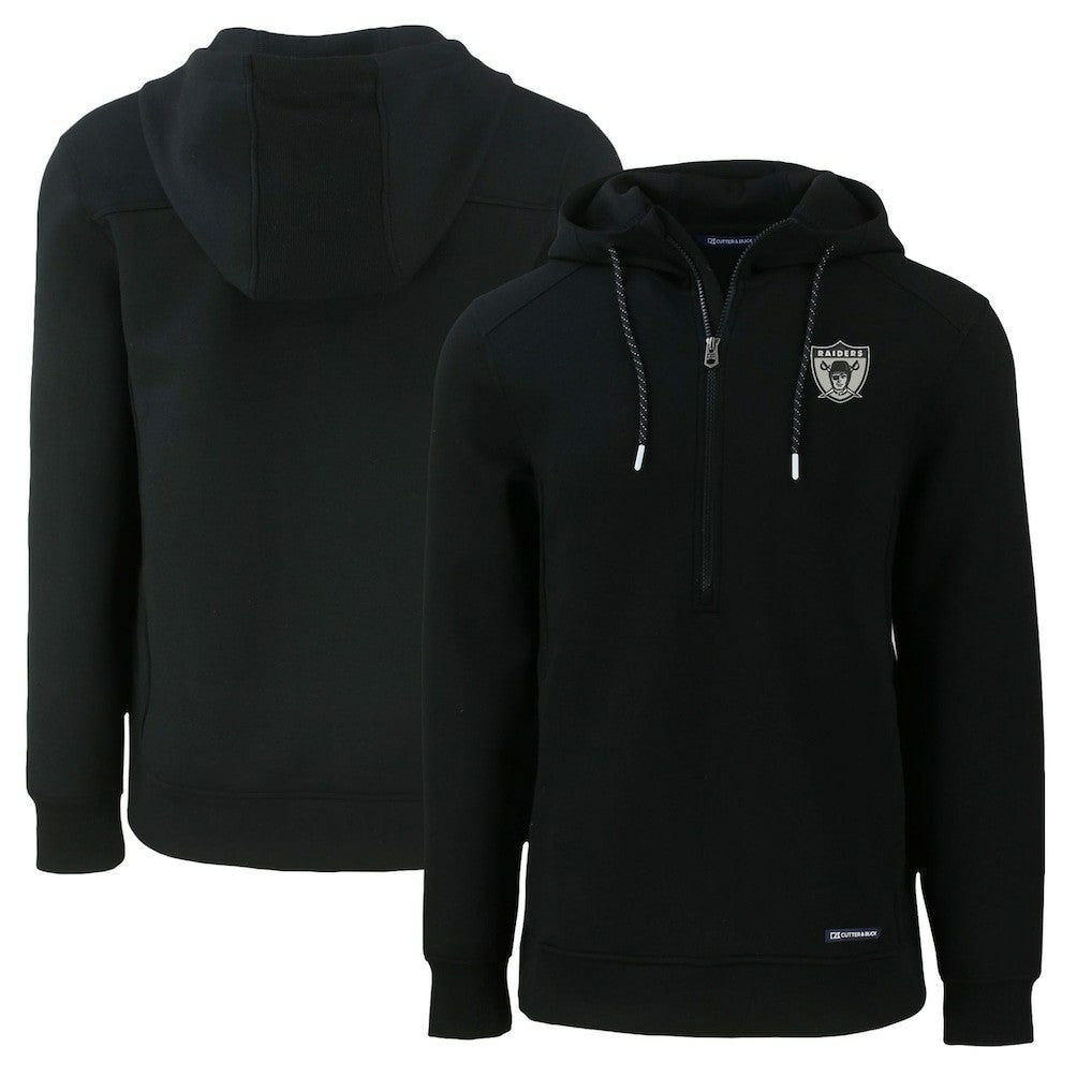 Las Vegas Raiders Cutter & Buck Throwback Roam Eco Half-Zip Recycled Pullover Hoodie - Black on sale